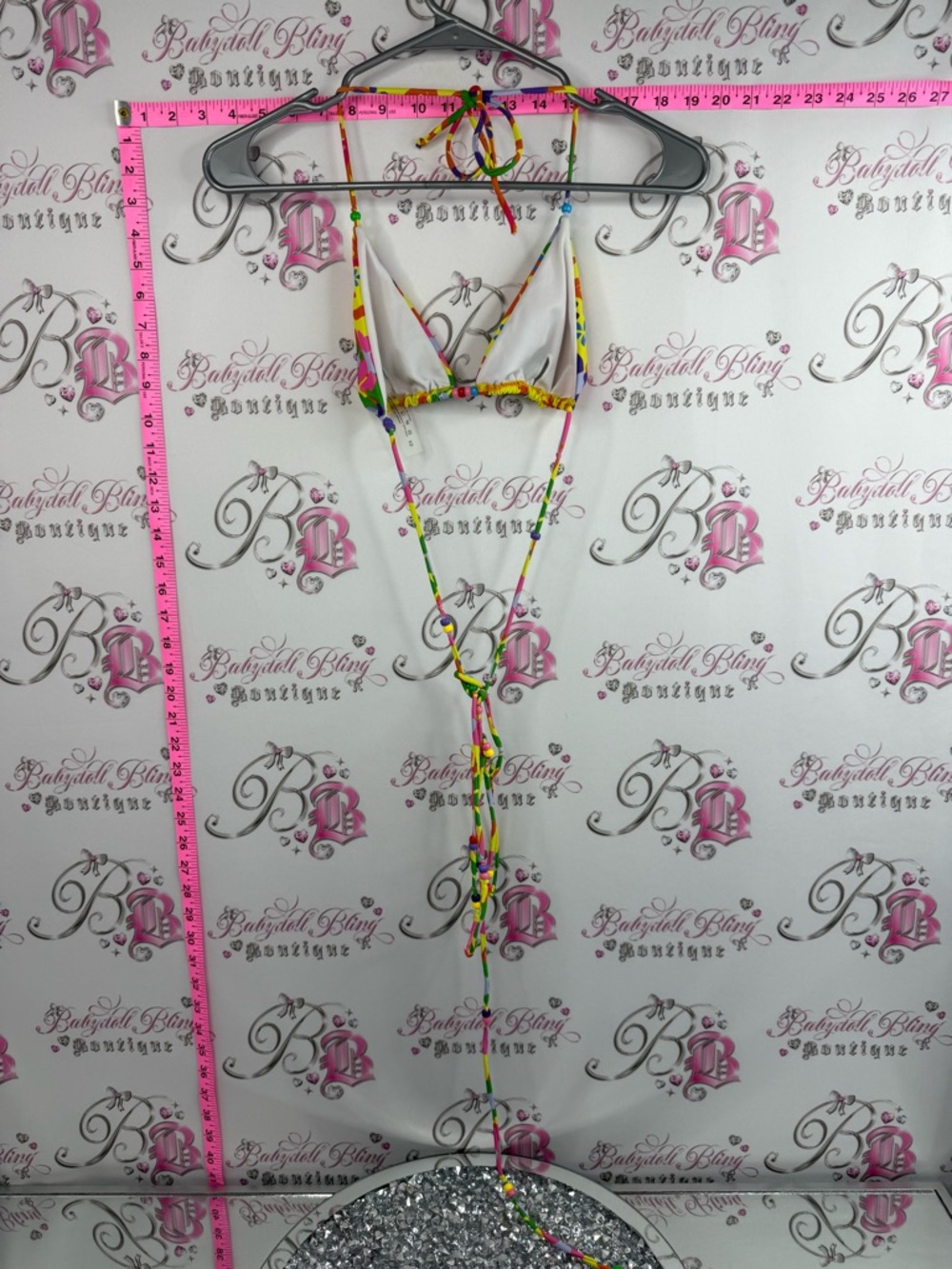 Bikini top beaded beads rainbow flowers y2k Floral Triangle Bikini Top - Picture 7 of 9